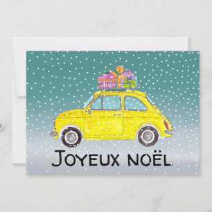 Joyeux noël French Christmas Yellow Fiat 500 Feiertagskarte