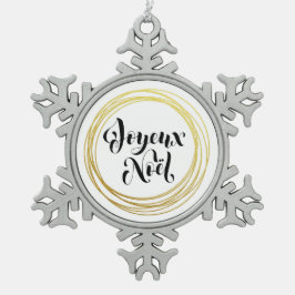 Joyeux Noël - Frohe Weihnachten im Französischen Schneeflocken Zinn-Ornament