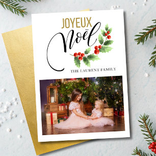 Joyeux Noël Holly Foto Französische Weihnachtskart