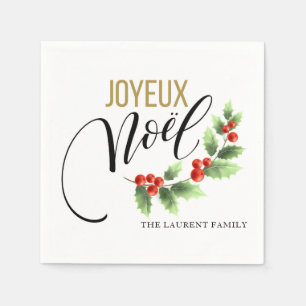 Joyeux Noël Holly Foto Personalisiert   Weihnachte Serviette