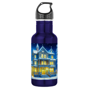 Joyeux Noël Hübsch Blue Christmas House Edelstahlflasche