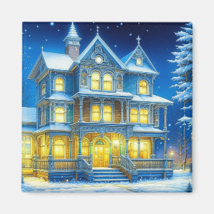 Joyeux Noël Hübsch Blue Christmas House Magnet