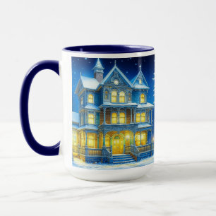 Joyeux Noël Hübsch Blue Christmas House Tasse