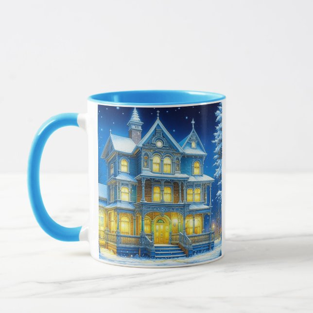 Joyeux Noël Hübsch Blue Christmas House Tasse (Links)