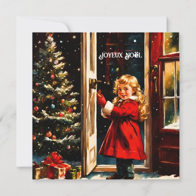 Joyeux Noël - Kleines Mädchen Feiertagskarte (Vorderseite)