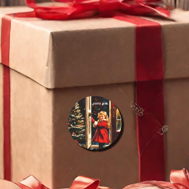 Joyeux Noël - Kleines Mädchen Runder Aufkleber (Von Creator hochgeladen)
