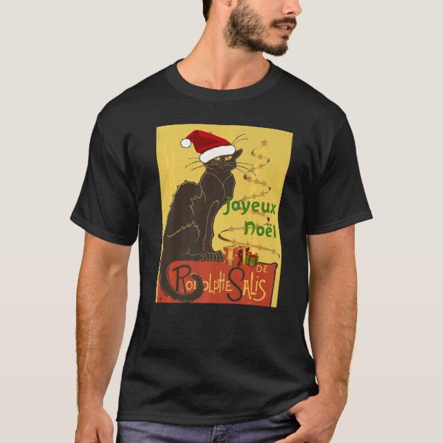 Joyeux Noel Le Chat Noir Christmas Holiday Vector T-Shirt (Vorderseite)