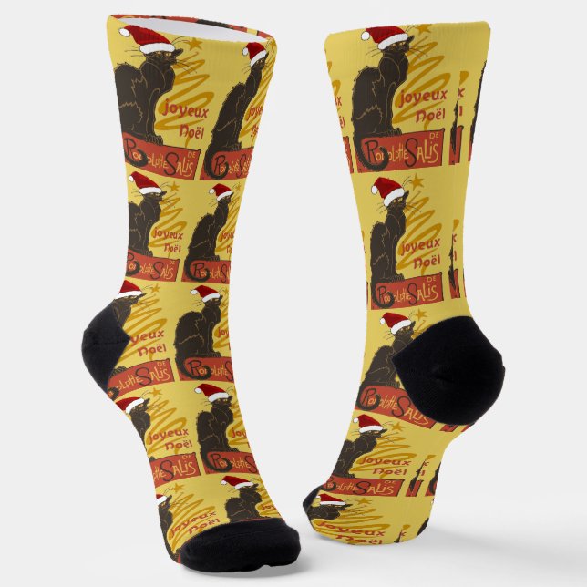 Joyeux Noel Le Chat Noir With Stylized Golden Tree Socken (Gewinkelt)