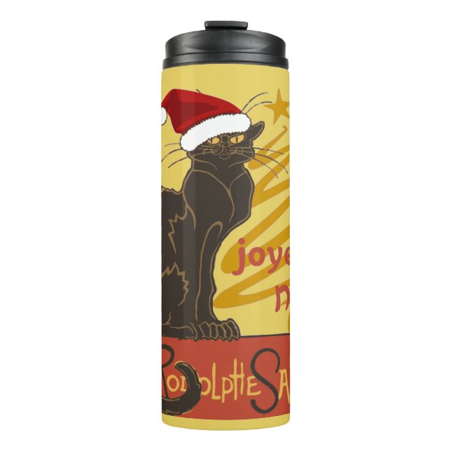 Joyeux Noel Le Chat Noir With Stylized Golden Tree Thermosbecher (Vorderseite)
