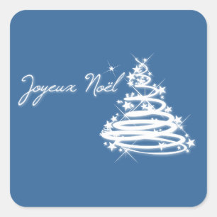 Joyeux Noël mit Weihnachtsbaum Quadratischer Aufkleber