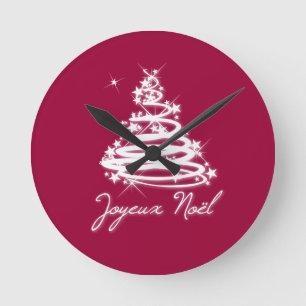 Joyeux Noël mit Weihnachtsbaum Runde Wanduhr