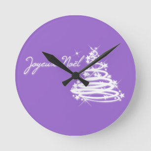 Joyeux Noël mit Weihnachtsbaum Runde Wanduhr