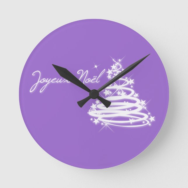 Joyeux Noël mit Weihnachtsbaum Runde Wanduhr (Vorderseite)