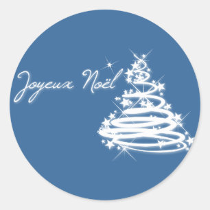 Joyeux Noël mit Weihnachtsbaum Runder Aufkleber