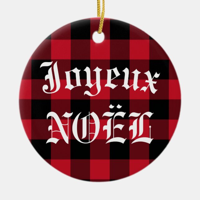 Joyeux Noël Red Black Buffalo Karo Kariert Keramik Ornament (Vorne)