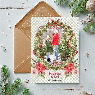 Joyeux Noël Watercolor Floral Bow Family Foto Feiertagskarte