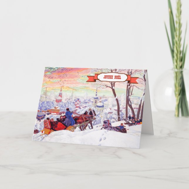 Joyeux Noël. Weihnachtskarten auf Französisch Feiertagskarte (Vorderseite)