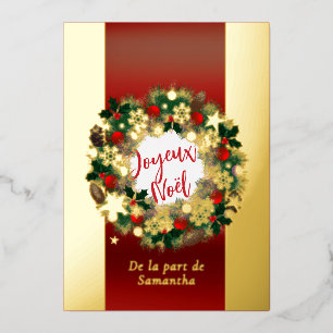 Joyeux Noël Weihnachtskranz personalisierbares Gol Folien Feiertagskarte