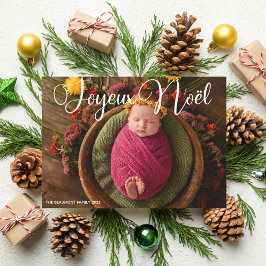 Joyeux Noël White Script Baby Foto Weihnachten