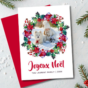Joyeux Noël Wreath Foto Französische Weihnachtskar Feiertagskarte