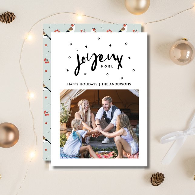 Joyeux Weihnachten Boho Bird Family Foto Weihnacht ( Joyeux Noel Boho Bird Family Photo Christmas Card)