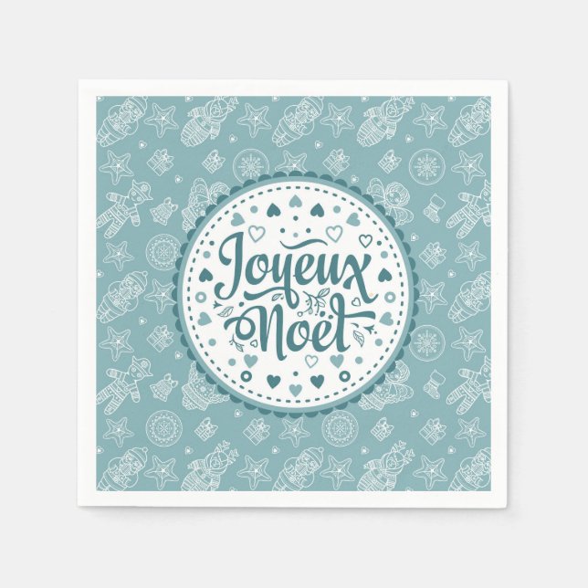 Joyeux Weihnachten französisch Frohe Weihnachtsbla Serviette (Vorderseite)