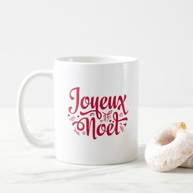 Joyeux Weihnachten Französisch Weihnachtsgrüße rot Kaffeetasse (Mit Donut)