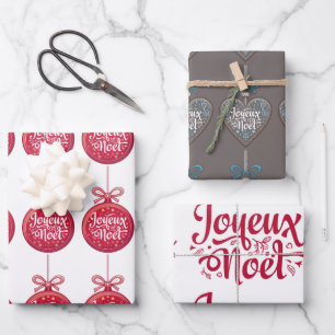 Joyeux Weihnachten Französisches Weihnachtsgesche Geschenkpapier Set