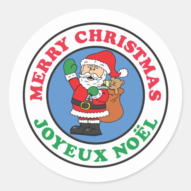 Joyeux Weihnachten French Christmas Santa Runder Aufkleber (Vorderseite)