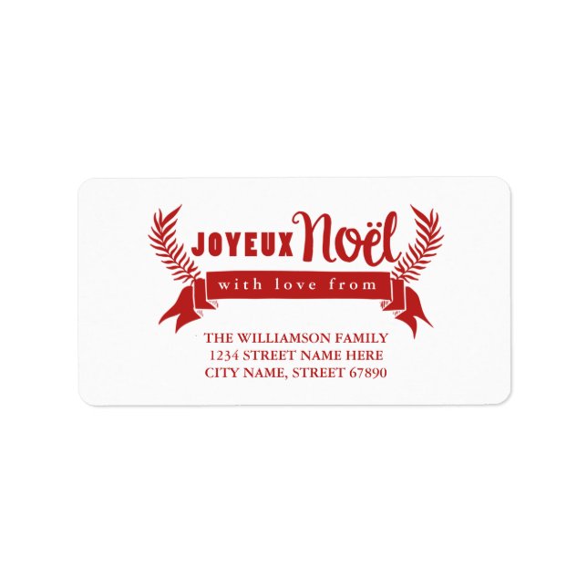 Joyeux Weihnachten Holiday Address Labels / Red Adressaufkleber (Vorne)