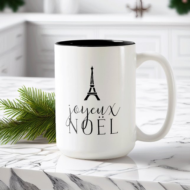 Joyeux Weihnachten | Holiday Eiffel Tower Zweifarbige Tasse (Von Creator hochgeladen)