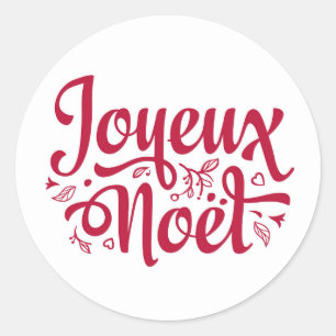 Joyeux Weihnachten Kalligraphie Typografie rot ext Runder Aufkleber