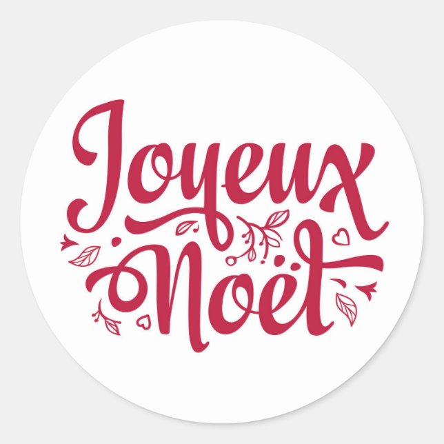 Joyeux Weihnachten Kalligraphie Typografie rot ext Runder Aufkleber (Vorderseite)