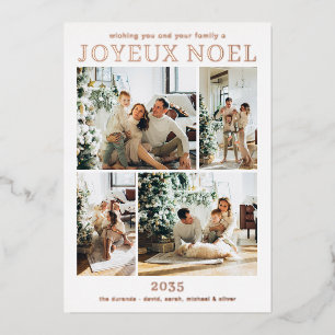 Joyeux Weihnachten Multi Foto Rose Gold Folien Feiertagskarte