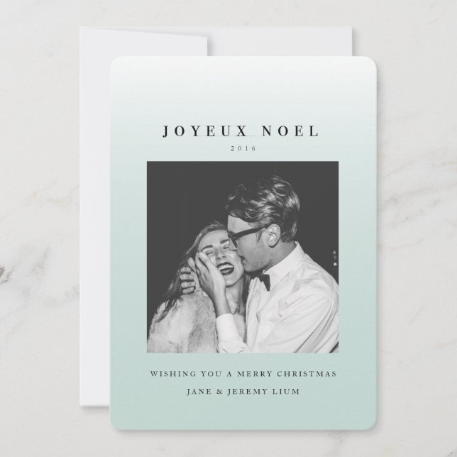 Joyeux Weihnachten Ombre Christmas Foto Card (Vorderseite)