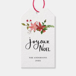 Joyeux Weihnachten Poinsettia Holiday Script Geschenkanhänger