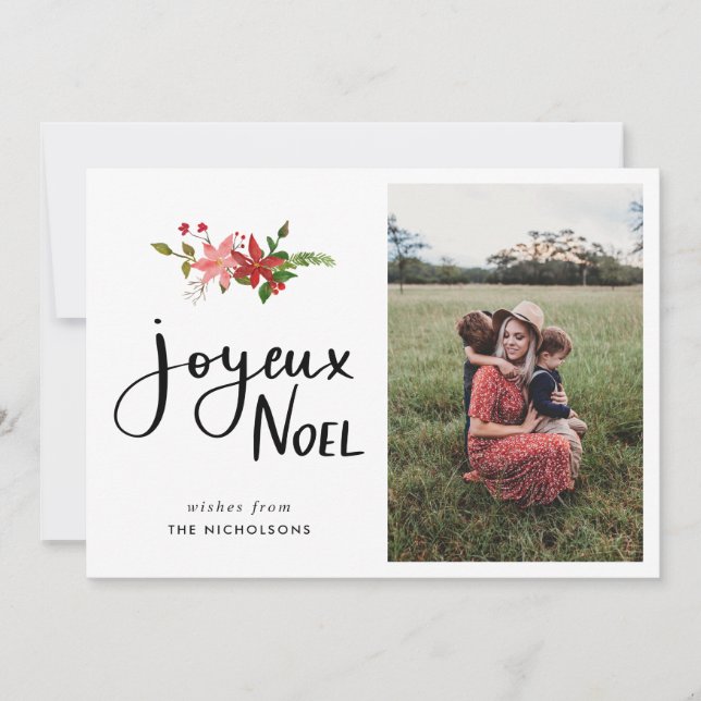 Joyeux Weihnachten | Poinsettia Script-Foto (Vorderseite)