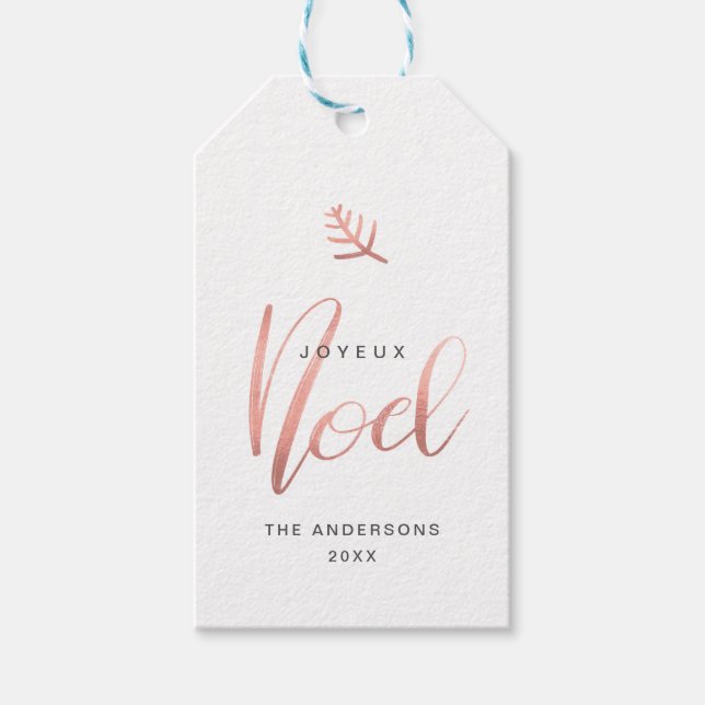 Joyeux Weihnachten Rose Gold Moderner Urlaub Minim Geschenkanhänger (Vorderseite)