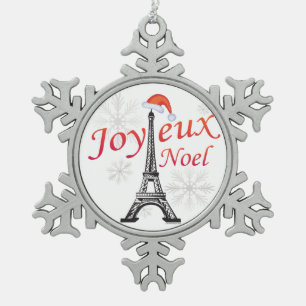 Joyeux Weihnachten Schneeflocken Zinn-Ornament