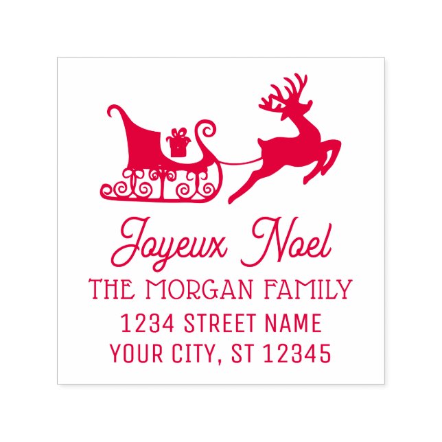 Joyeux Weihnachten Sleigh mit Reindeer Name Return Permastempel (Design)