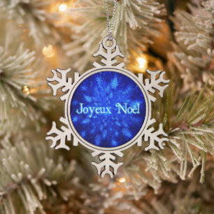 Joyeux Weihnachten - Snowburst Schneeflocken Zinn-Ornament