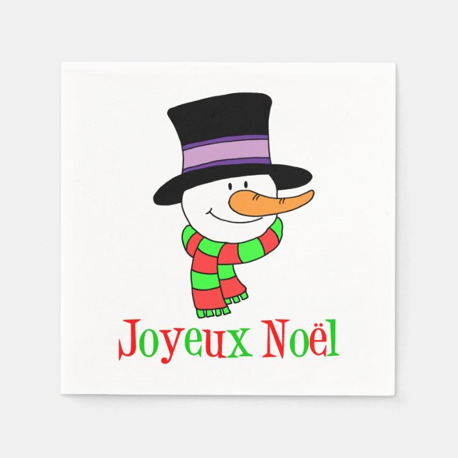 Joyeux Weihnachten Snowman French Christmas Napkin Serviette (Vorderseite)