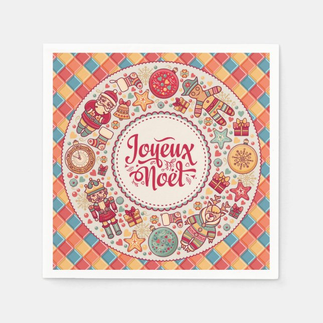 Joyeux Weihnachten Traditionelle Volkskunst Franzö Serviette (Vorderseite)