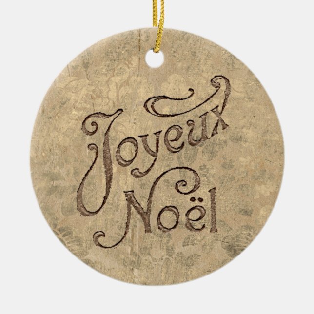 Joyeux Weihnachten Vintag Französisch Weihnachten Keramik Ornament (Vorne)