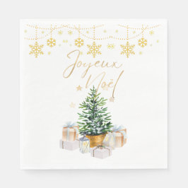 Joyeux Weihnachten Weihnachtsbaum Gold Schneeflock Serviette