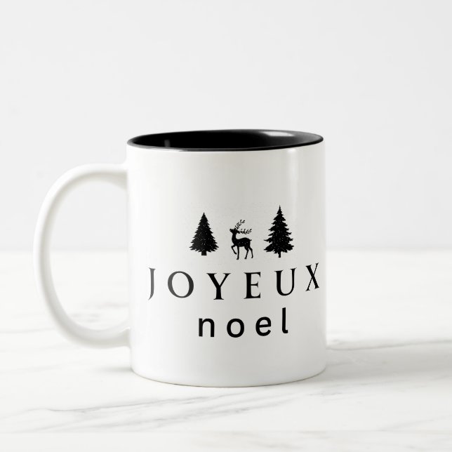 Joyeux Weihnachten Weihnachtsdesign mit Schneefloc Zweifarbige Tasse (Links)