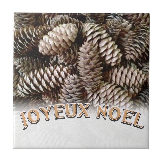Joyeux Weihnachten Weihnachtsfeiertag Pine Cone Fliese (Vorderseite)