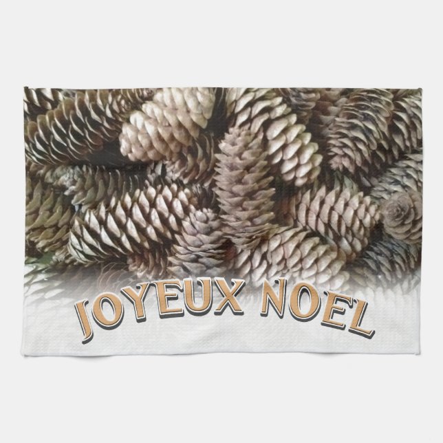Joyeux Weihnachten Weihnachtsfeiertag Pine Cone Handtuch (Horizontal)