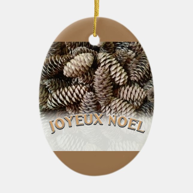 Joyeux Weihnachten Weihnachtsfeiertag Pine Cone Keramikornament (Vorne)