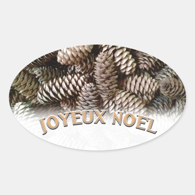 Joyeux Weihnachten Weihnachtsfeiertag Pine Cone Ovaler Aufkleber (Vorderseite)